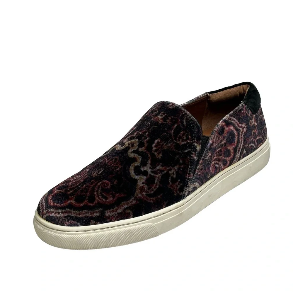 Lucky Brand Purple & Black Velvet BoHo Slip On Shoes Size 8.5 I” Thick Sole NEW